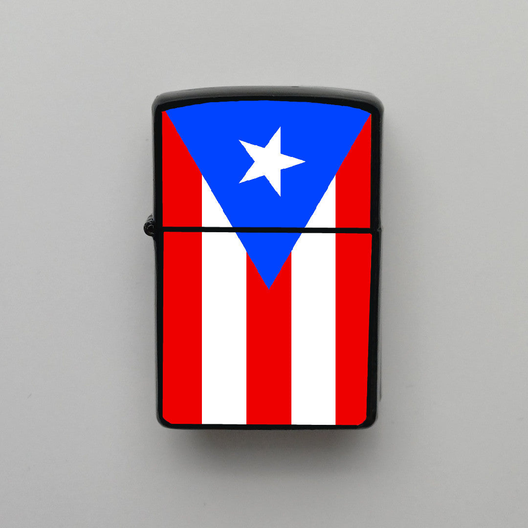 Porto Riko Bayrağı - Benzinli Siyah Çakmak - Hediyelik