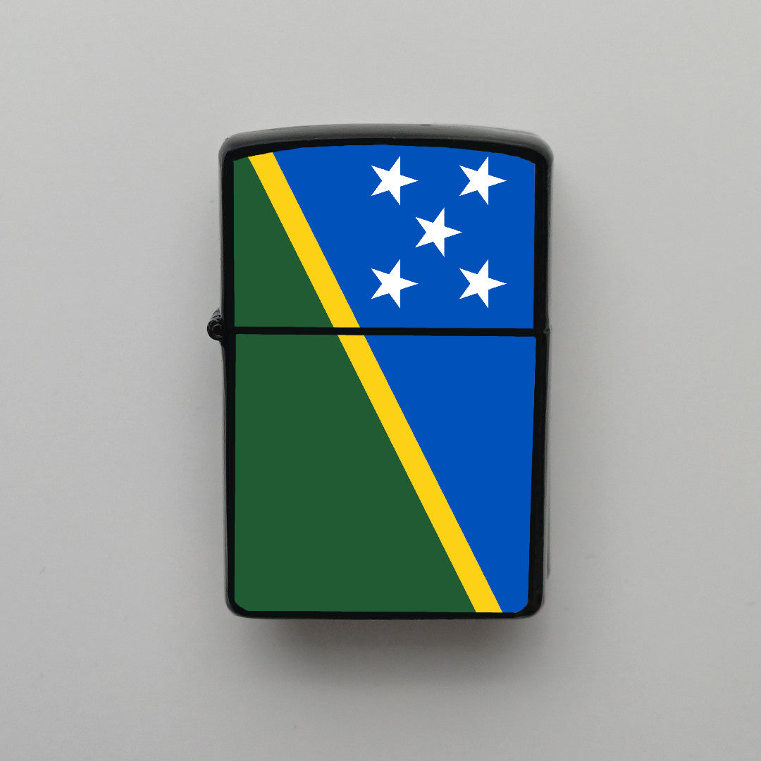 Solomon Adaları Bayrağı - Benzinli Siyah Çakmak - Hediyelik