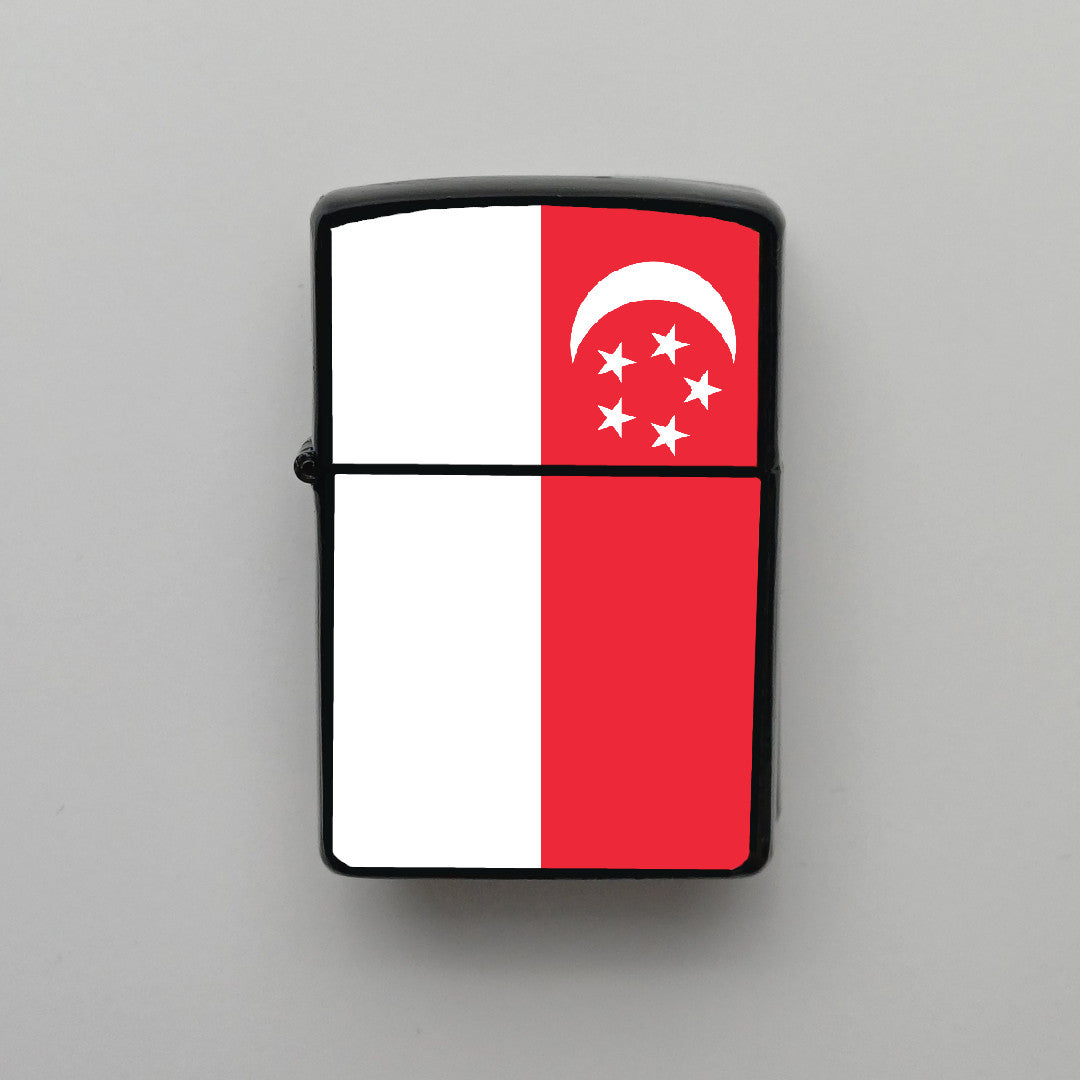 Singapur Singapore Bayrağı - Benzinli Siyah Çakmak - Hediyelik