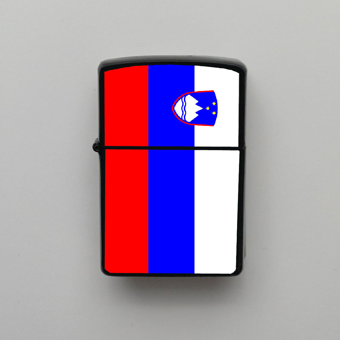 Slovenya Slovenia Bayrağı - Benzinli Siyah Çakmak - Hediyelik