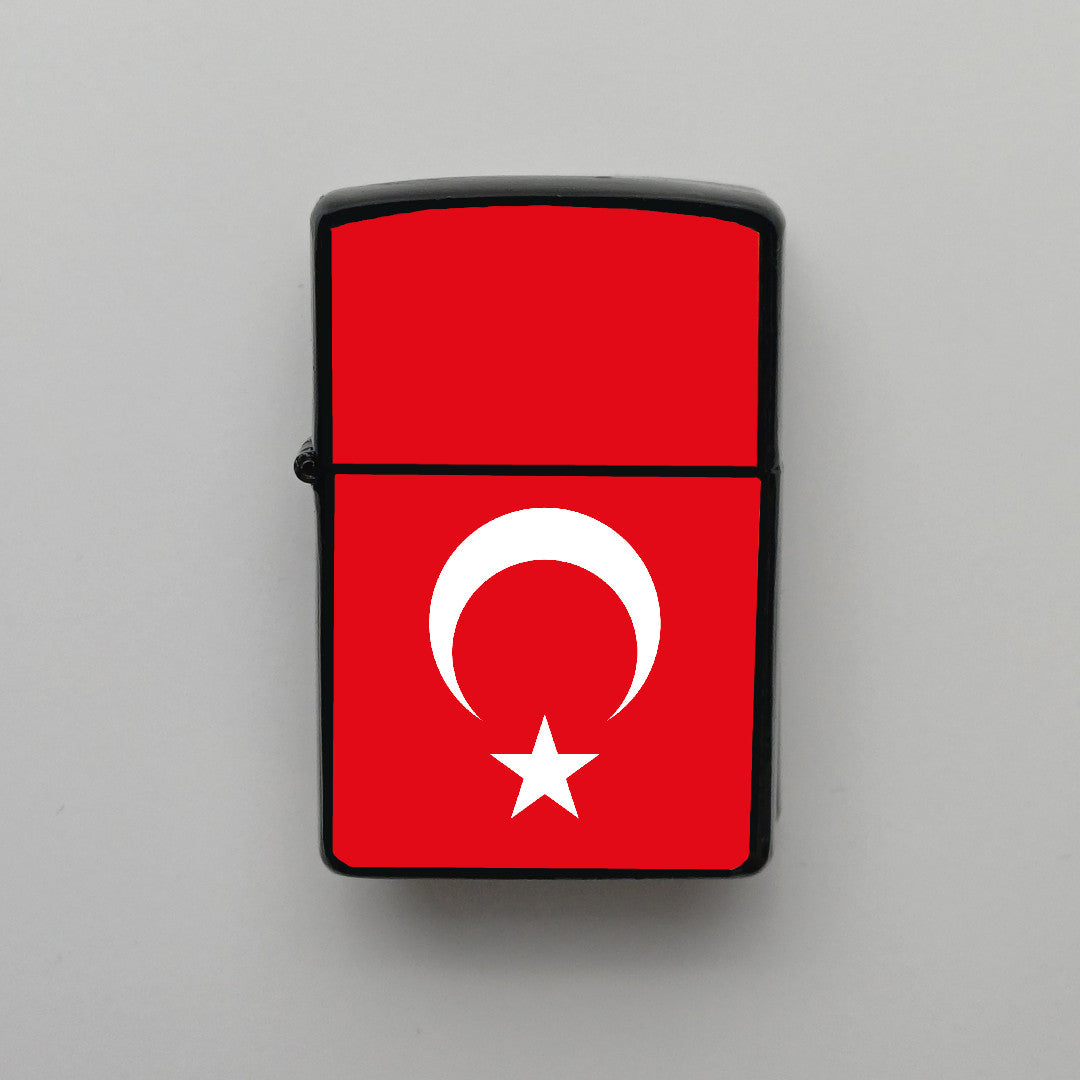 Türkiye Dikey - Bayrağı - Benzinli Siyah Çakmak - Hediyelik