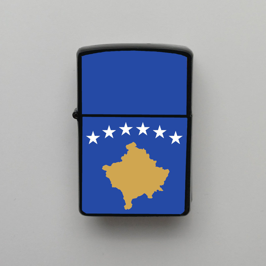 Kosova Bayrağı - Benzinli Siyah Çakmak - Hediyelik
