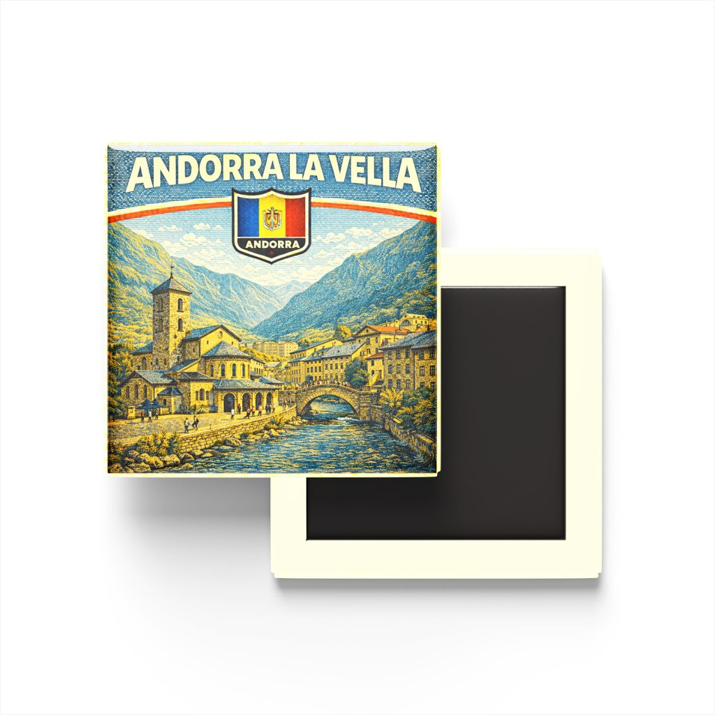 Retro Andorra Andorra la Vella Şehri Temalı Vintage Buzdolap Magneti