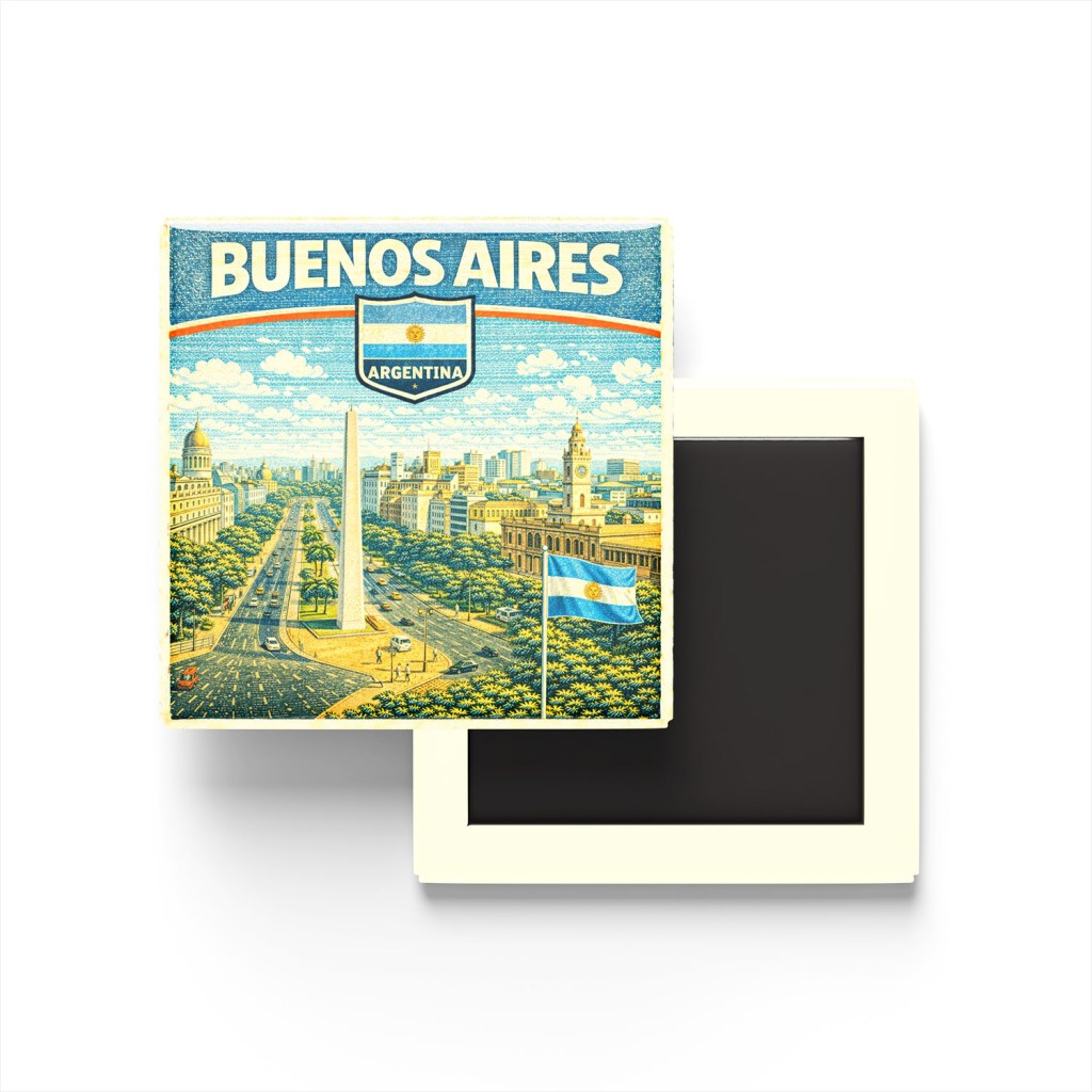 Retro Arjantin Buenos Aires Şehri Temalı Vintage Buzdolap Magneti