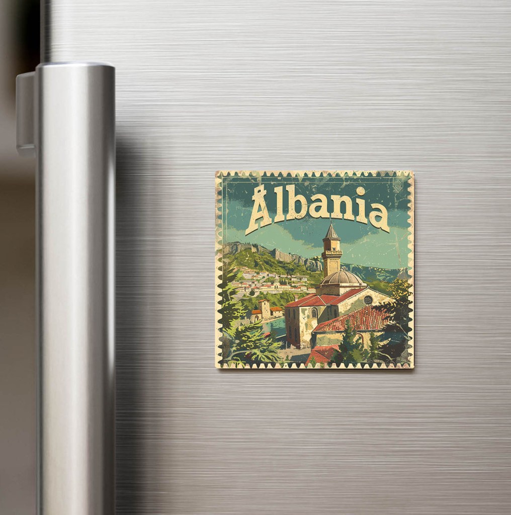 Arnavutluk Albania - Posta Pulu Temalı Ülke - Baskılı Buzdolap Magneti Kare