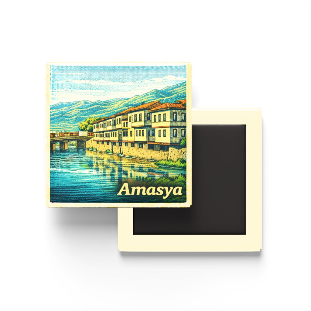 Amasya - Yeşilırmak Evleri - Baskılı Buzdolap Magneti Kare