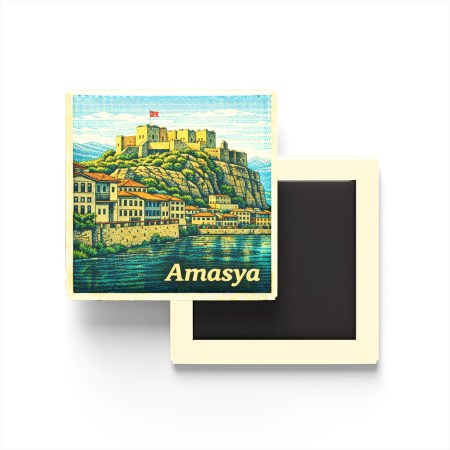 Amasya - Amasya Kalesi - Baskılı Buzdolap Magneti Kare