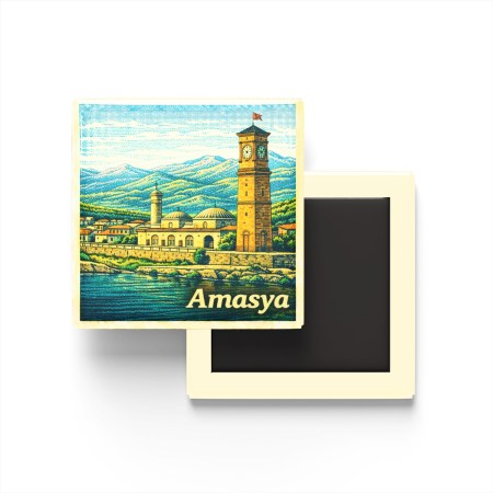 Amasya - Saat Kulesi - Baskılı Buzdolap Magneti Kare