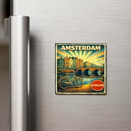 Vintage Amsterdam Şehri Temalı Buzdolap Magneti