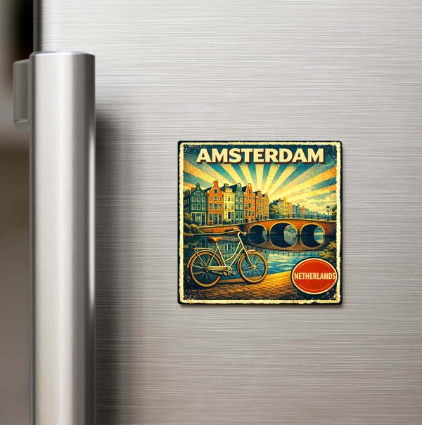 Vintage Amsterdam Şehri Temalı Buzdolap Magneti