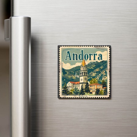 Andorra Andorra - Posta Pulu Temalı Ülke - Baskılı Buzdolap Magneti Kare