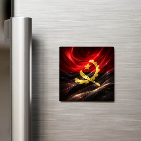 Angola - Angola Abstract Ülke Bayraklı Kare Buzdolap Magneti