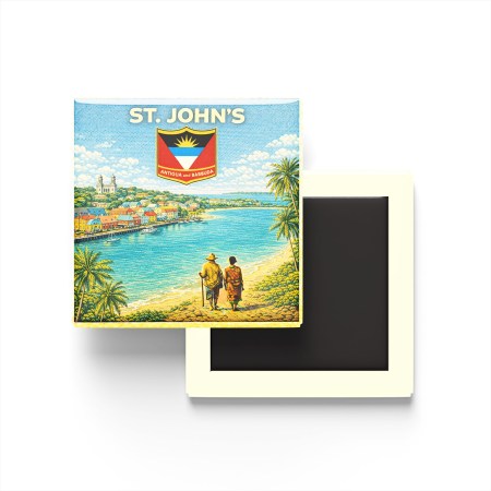 Retro Antigua ve Barbuda Saint John’s Şehri Temalı Vintage Buzdolap Magneti