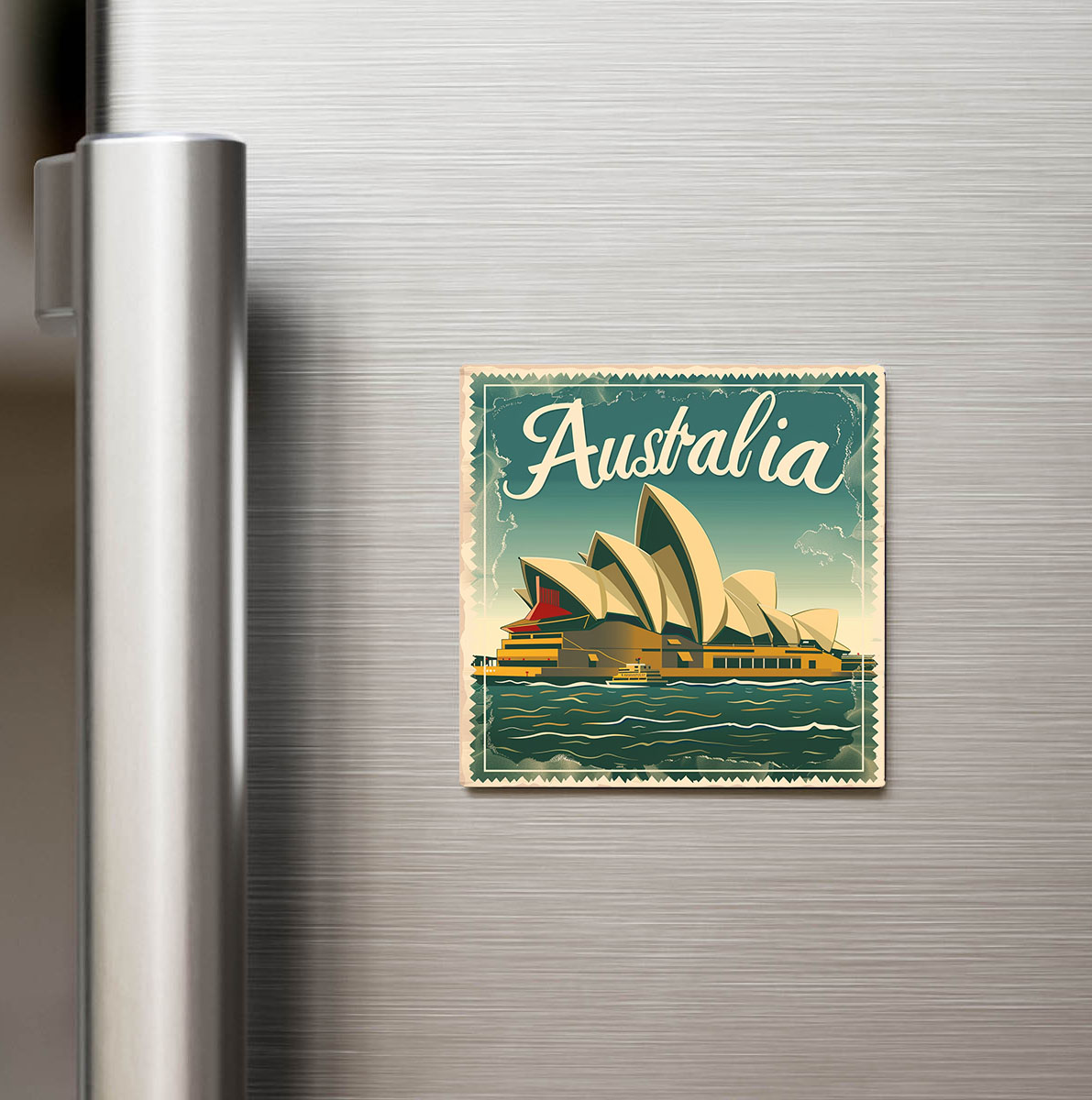 Avustralya Australia - Posta Pulu Temalı Ülke - Baskılı Buzdolap Magneti Kare