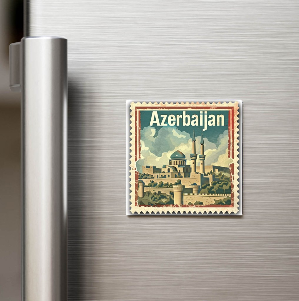 Azerbaycan Azerbaijan - Posta Pulu Temalı Ülke - Baskılı Buzdolap Magneti Kare