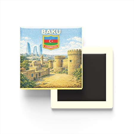 Retro Azerbaycan Bakü Şehri Temalı Vintage Buzdolap Magneti