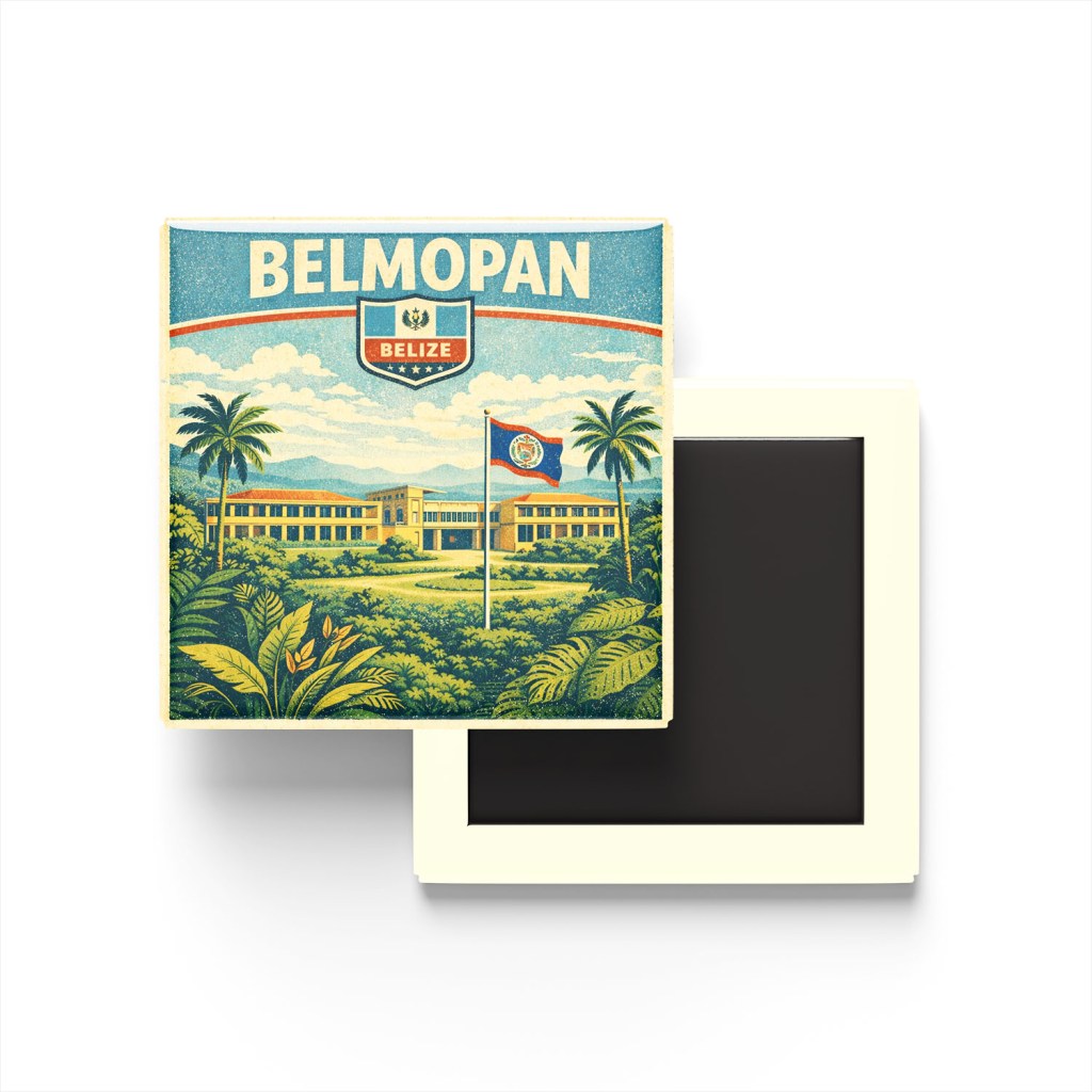 Retro Belize Belmopan Şehri Temalı Vintage Buzdolap Magneti