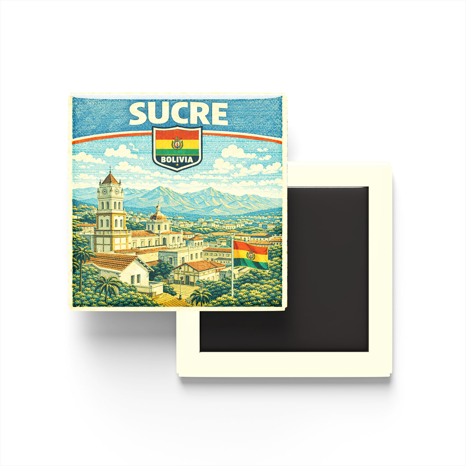 Retro Bolivya Sucre Şehri Temalı Vintage Buzdolap Magneti