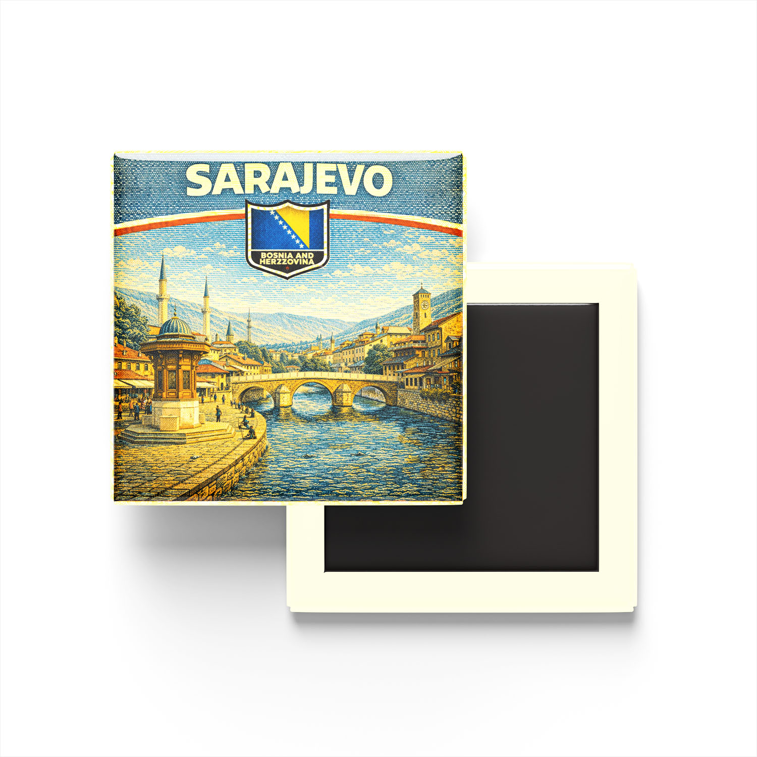 Retro Bosna-Hersek Saraybosna Şehri Temalı Vintage Buzdolap Magneti