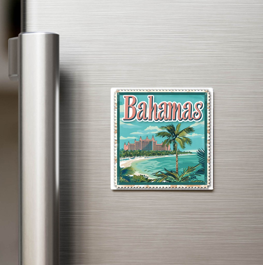Bahamalar Bahamas - Posta Pulu Temalı Ülke - Baskılı Buzdolap Magneti Kare