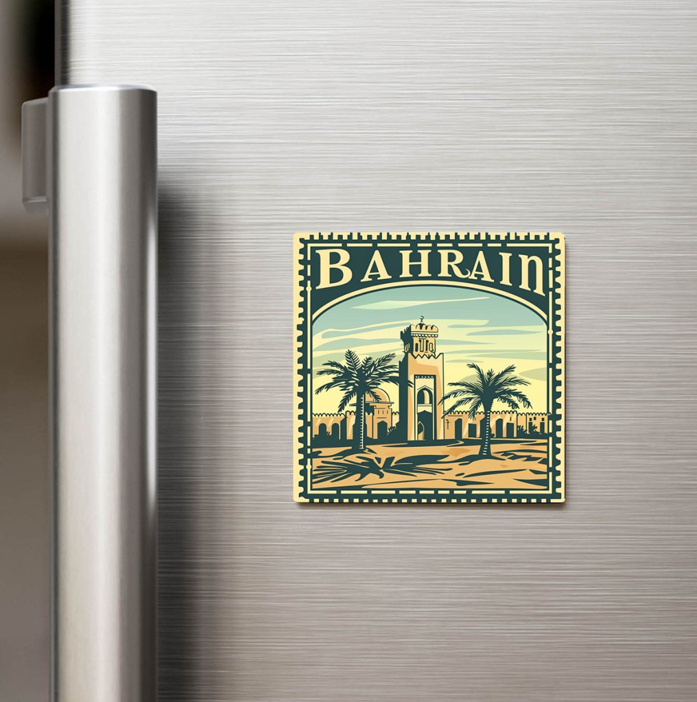 Bahreyn Bahrain - Posta Pulu Temalı Ülke - Baskılı Buzdolap Magneti Kare