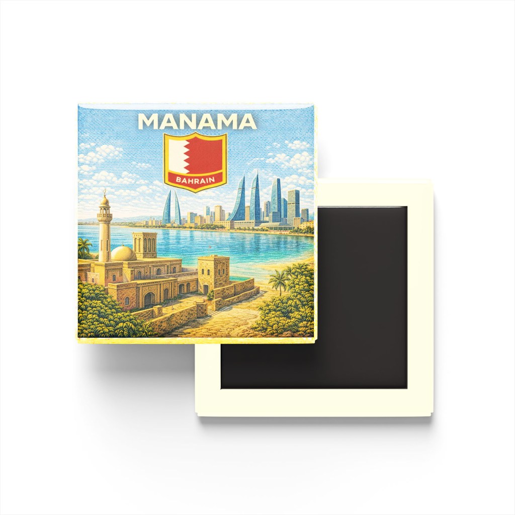 Retro Bahreyn Manama Şehri Temalı Vintage Buzdolap Magneti