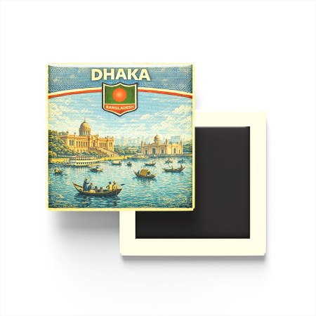Retro Bangladeş Dakka Şehri Temalı Vintage Buzdolap Magneti