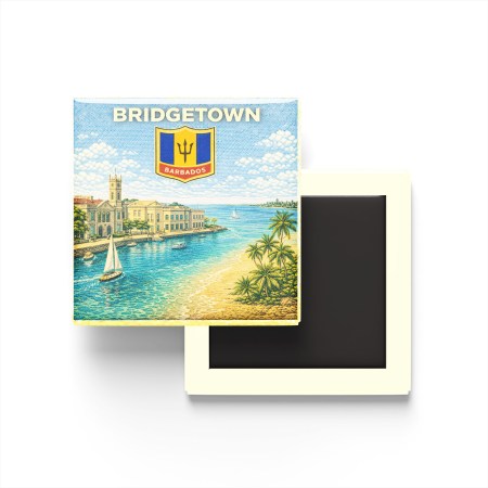 Retro Barbados Bridgetown Şehri Temalı Vintage Buzdolap Magneti