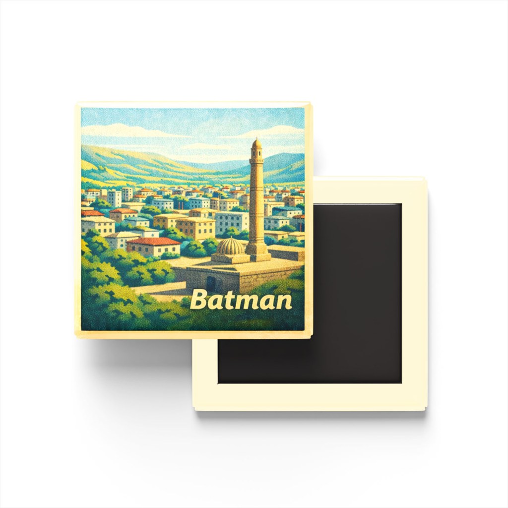 Batman - Şehir Manzarası - Baskılı Buzdolap Magneti Kare