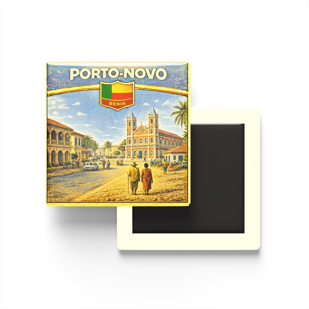 Retro Benin Porto-Novo Şehri Temalı Vintage Buzdolap Magneti