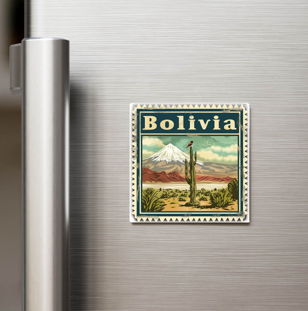 Bolivya Bolivia - Posta Pulu Temalı Ülke - Baskılı Buzdolap Magneti Kare