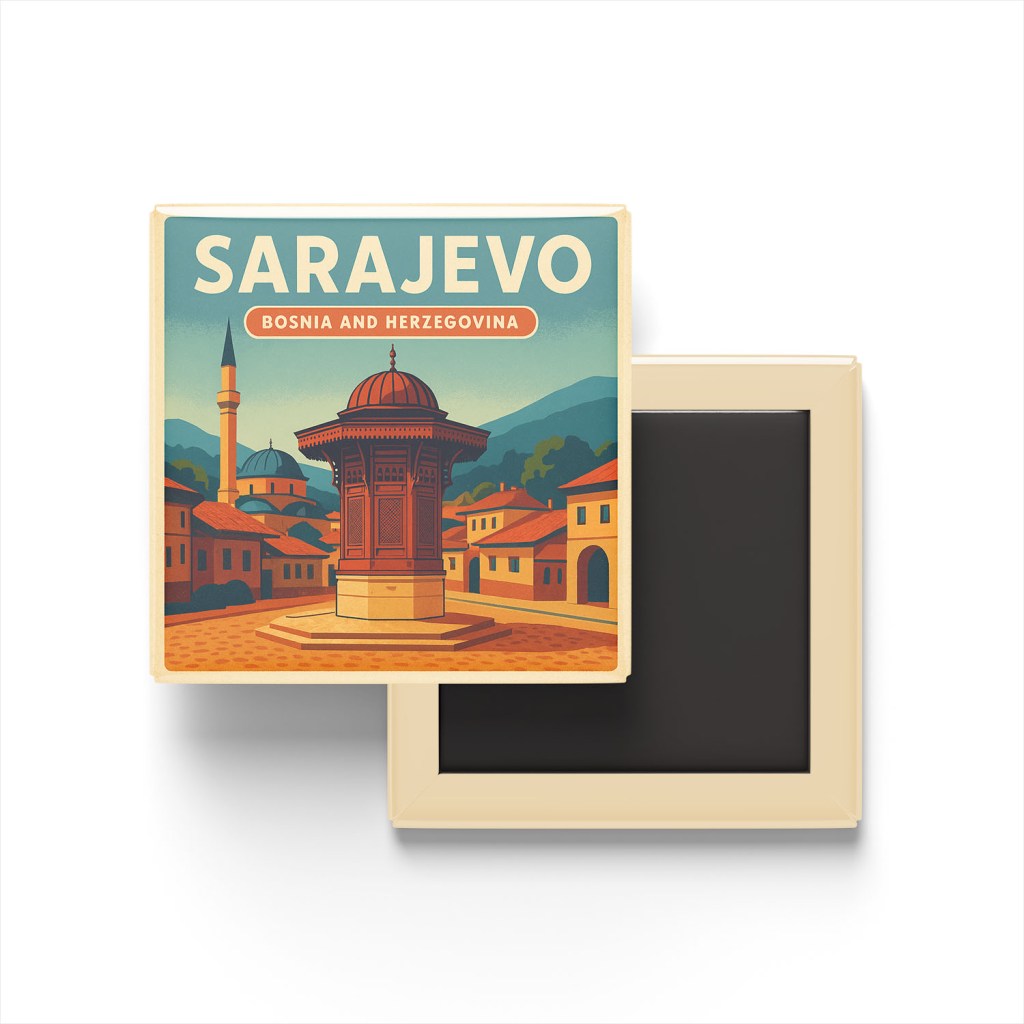Saraybosna Bosna-Hersek - Başçarşı - Buzdolap Magneti Baskılı Kare