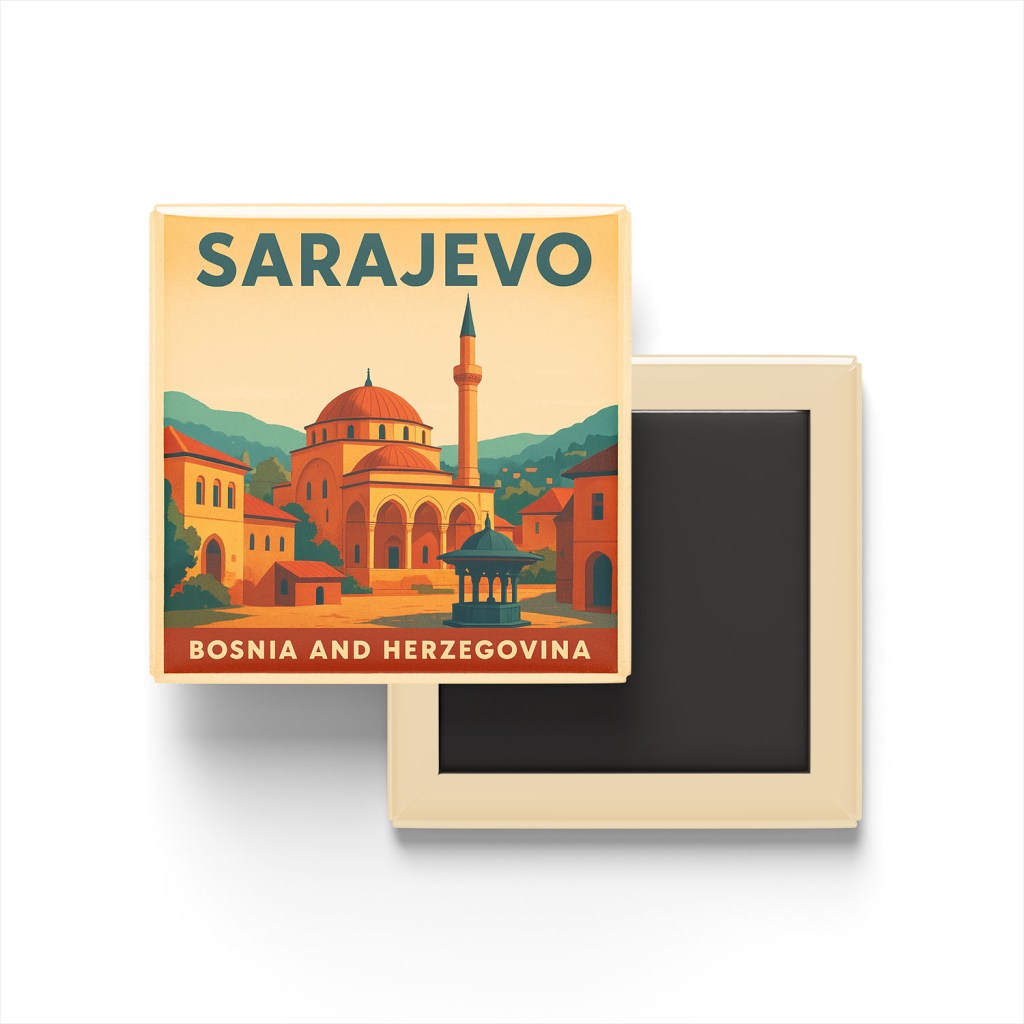 Saraybosna Bosna-Hersek - Gazi Hüsrev Bey Camii - Buzdolap Magneti Baskılı Kare