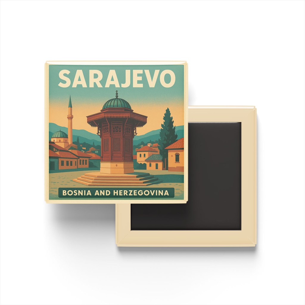 Saraybosna Bosna-Hersek - Sebil Çeşmesi - Buzdolap Magneti Baskılı Kare