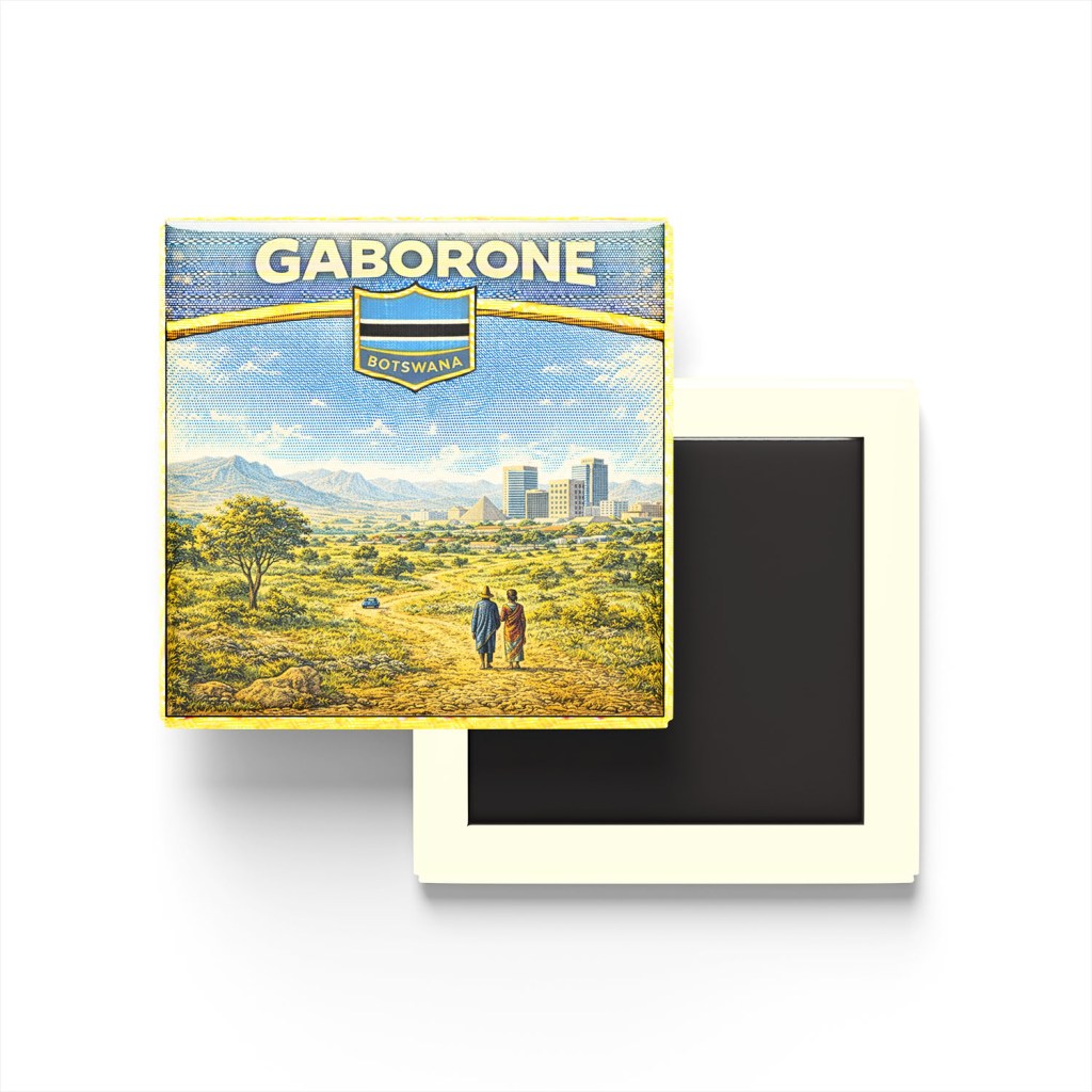 Retro Botsvana Gaborone Şehri Temalı Vintage Buzdolap Magneti