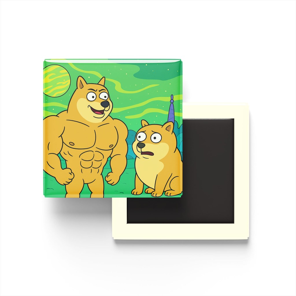 Buff Doge vs Cheems Baskılı Kare Buzdolap Magneti