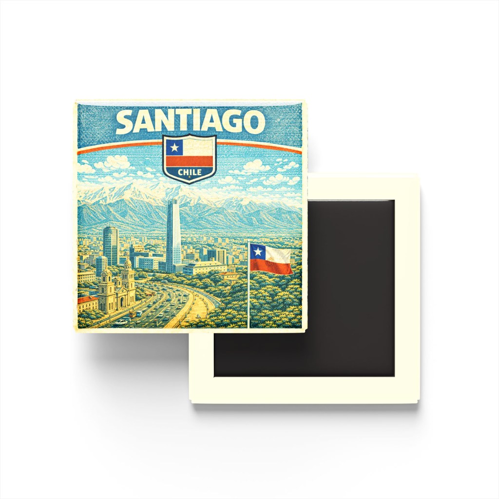Retro Şili Santiago Şehri Temalı Vintage Buzdolap Magneti