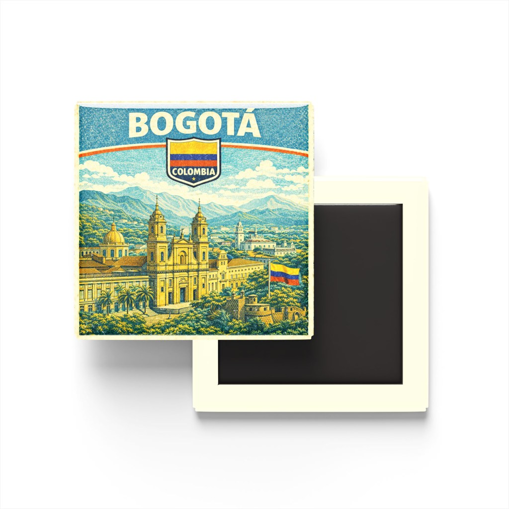 Retro Kolombiya Bogota Şehri Temalı Vintage Buzdolap Magneti