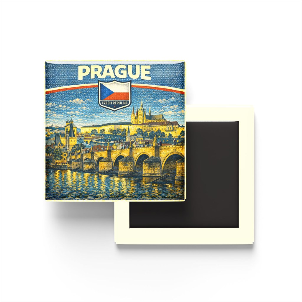 Retro Çekya Prag Şehri Temalı Vintage Buzdolap Magneti
