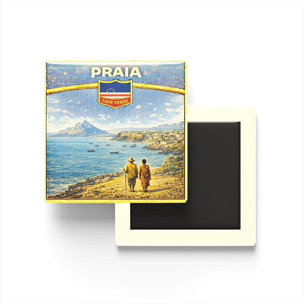 Retro Yeşil Burun Adaları Praia Şehri Temalı Vintage Buzdolap Magneti
