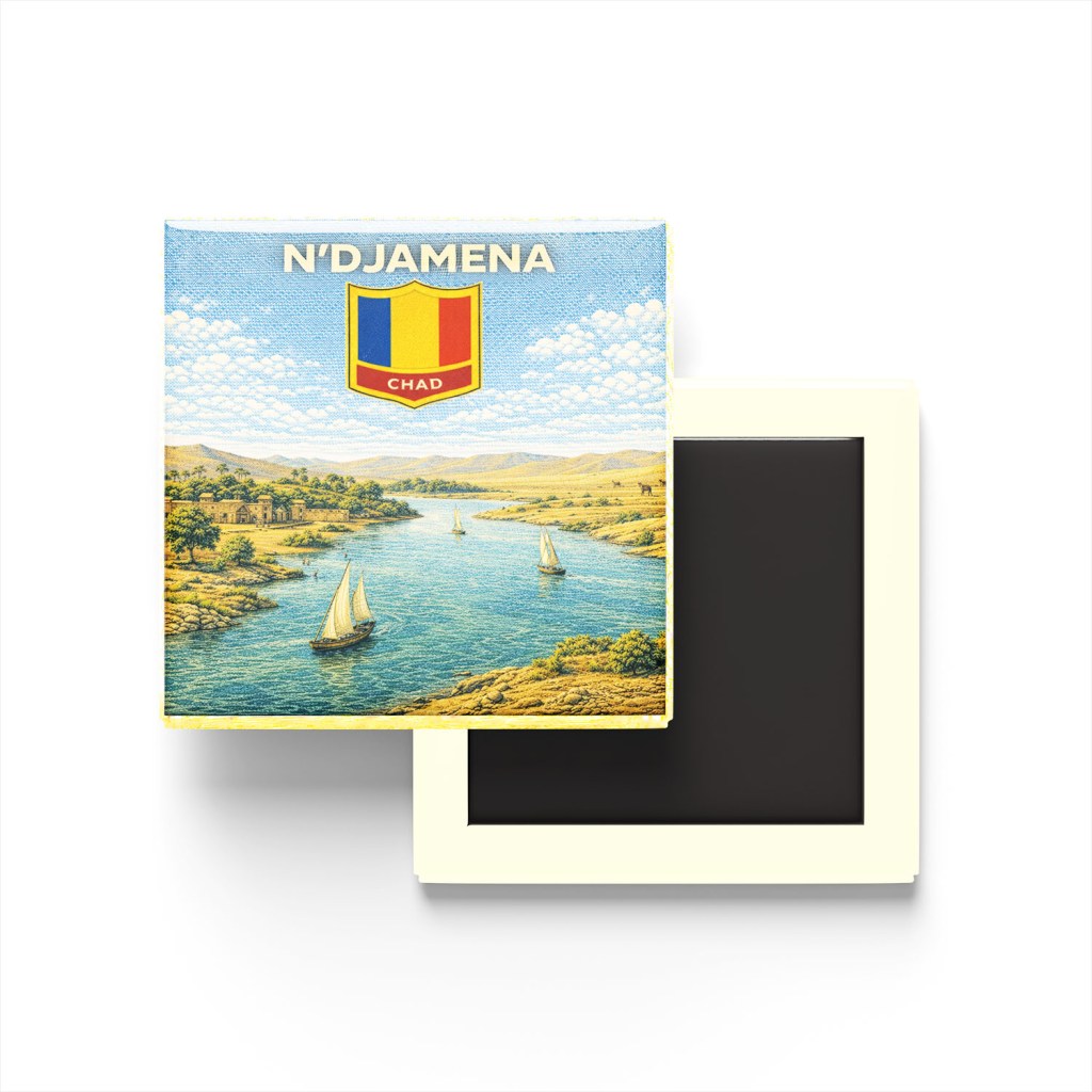 Retro Çad Ndjamena Şehri Temalı Vintage Buzdolap Magneti