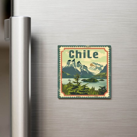 Şili Chile - Posta Pulu Temalı Ülke - Baskılı Buzdolap Magneti Kare
