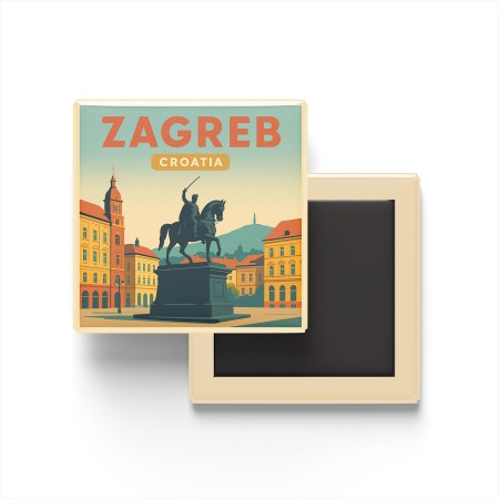 Zagreb Hırvatistan - Ban Jelačić Meydanı - Buzdolap Magneti Baskılı Kare