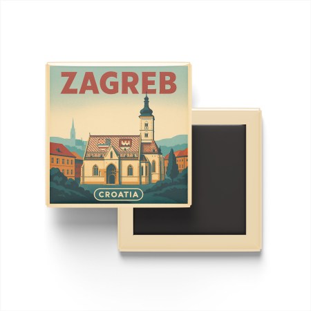 Zagreb Hırvatistan - Aziz Mark Kilisesi - Buzdolap Magneti Baskılı Kare