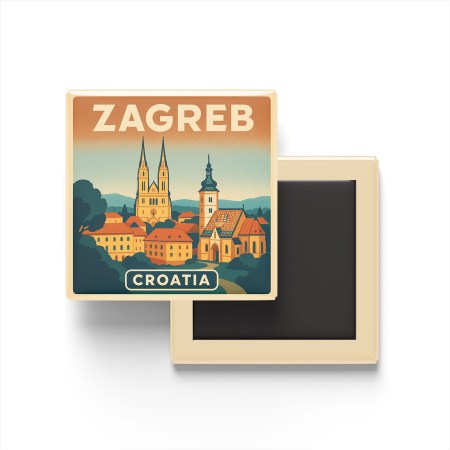 Zagreb Hırvatistan - Yukarı Şehir - Buzdolap Magneti Baskılı Kare