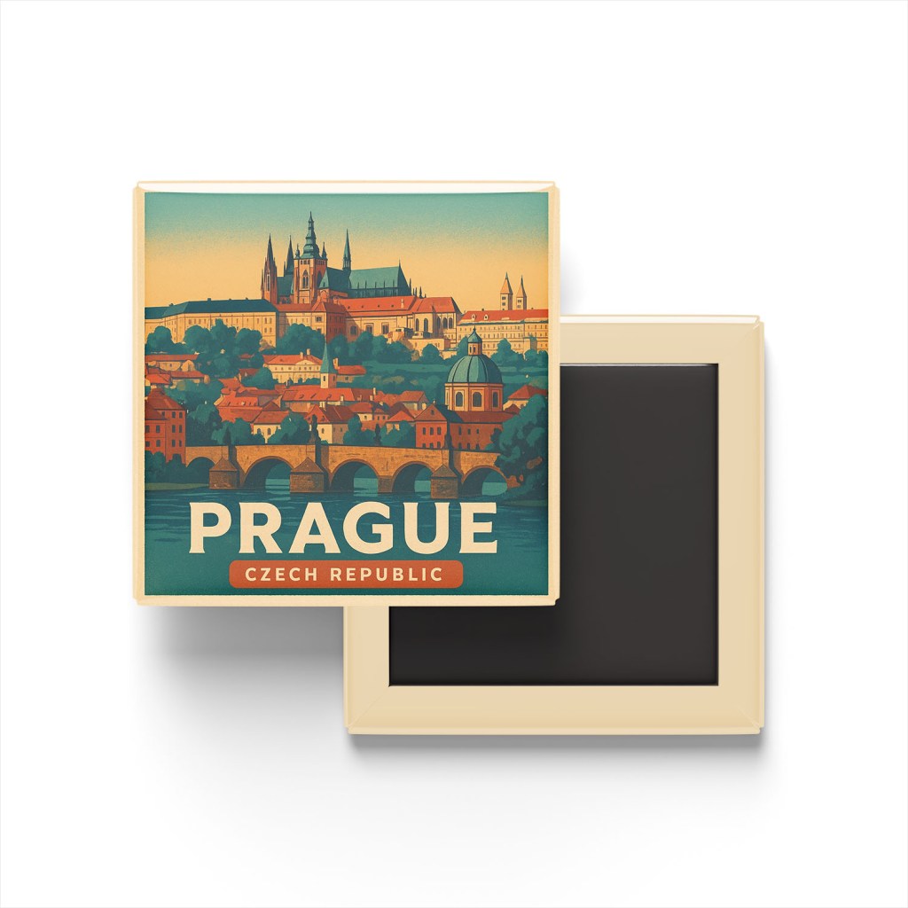 Prag Çekya - Prag Kalesi - Buzdolap Magneti Baskılı Kare