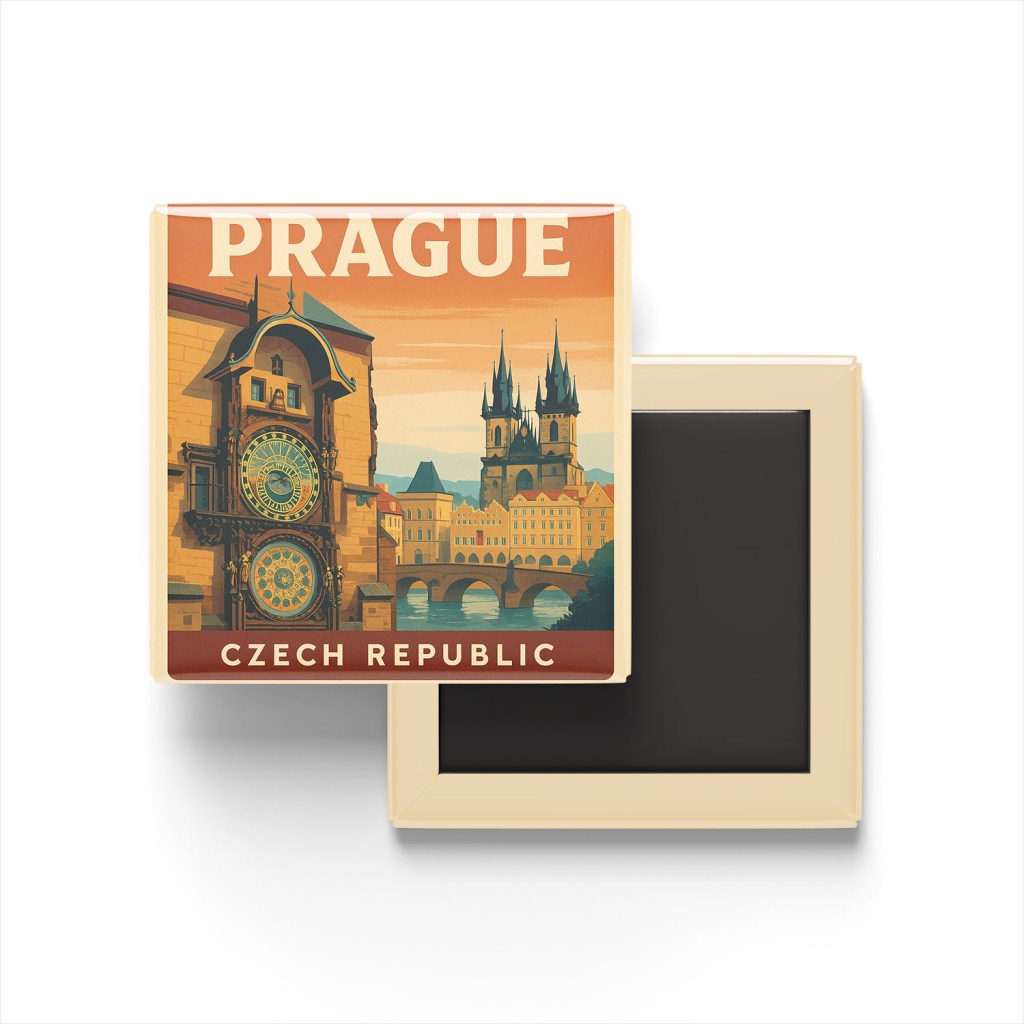 Prag Çekya - Astronomik Saat - Buzdolap Magneti Baskılı Kare