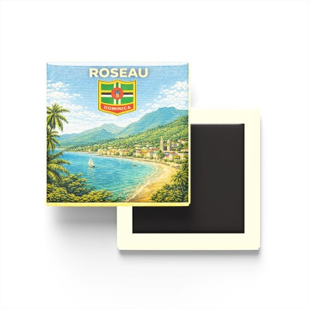 Retro Dominika Roseau Şehri Temalı Vintage Buzdolap Magneti