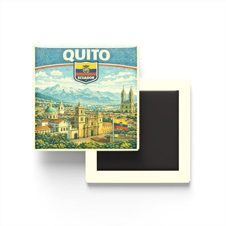 Retro Ekvador Quito Şehri Temalı Vintage Buzdolap Magneti