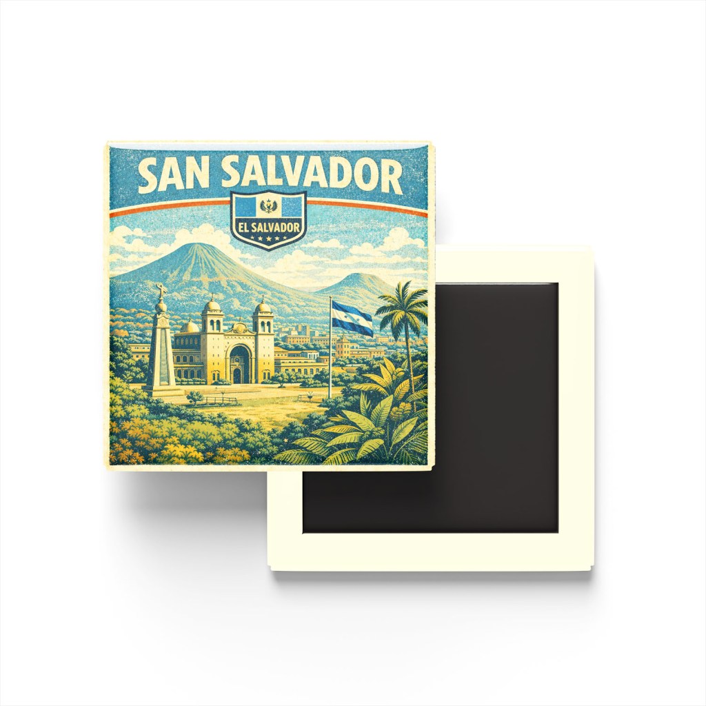 Retro El Salvador San Salvador Şehri Temalı Vintage Buzdolap Magneti